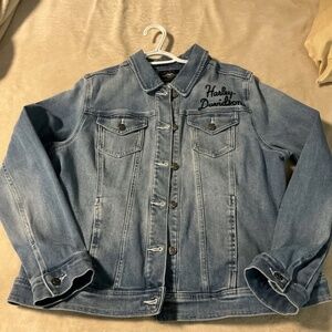 Women’s Harley Davidson Stretch Denim Jacket Size XL/2XL Moto Biker